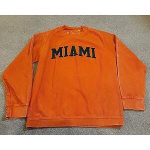 Univ. OF Miami Hurricanes UNISEX  Size Medium Pullover Sweatshirt ORANGE PRESSBO